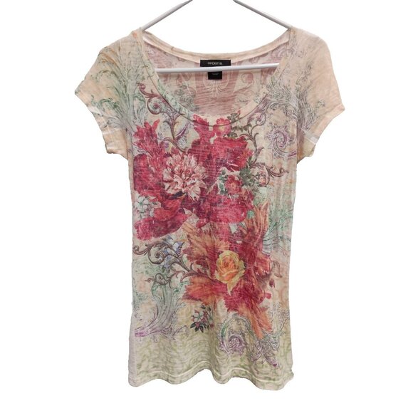 Vintage Y2k Arden B Women T-Shirt Medium Multi Floral Burnout Short Sleeve Fairy - Picture 1 of 8